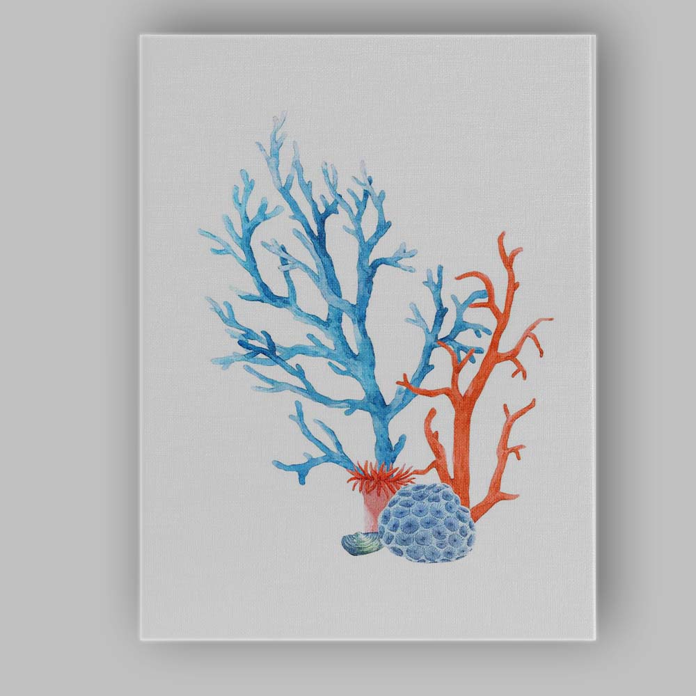 Blue and Coral Watercolour Reef Marine Botanical Canvas Wall Art Print Decor Picture Ready to Hang
