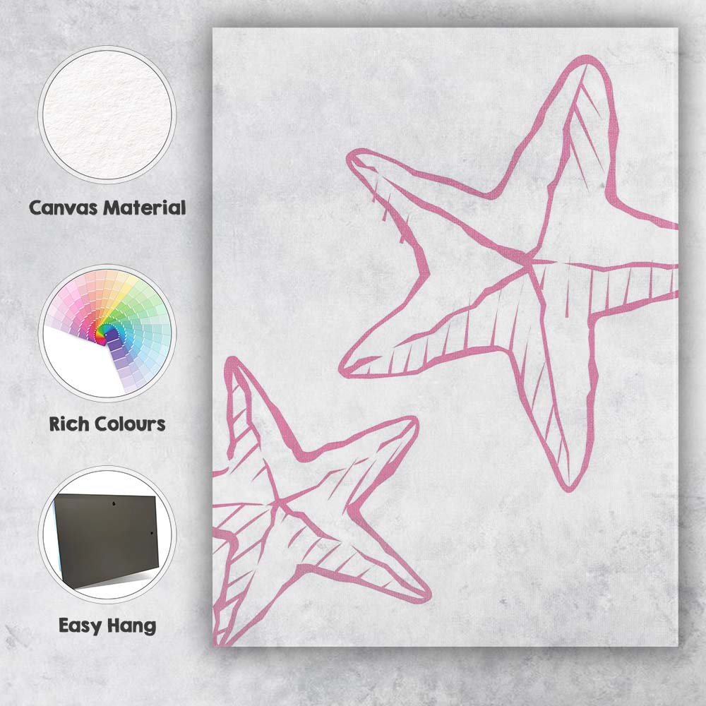 Minimalist Pink Starfish Coastal Line Art Canvas Wall Art Print Decor Picture Ready to Hang