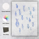 Pastel Blue Watercolour Shoal of Fish Coastal Illustration Canvas Wall Art Print Decor Picture Ready to Hang