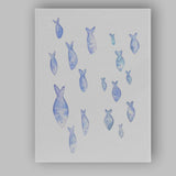 Pastel Blue Watercolour Shoal of Fish Coastal Illustration Canvas Wall Art Print Decor Picture Ready to Hang