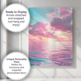 Dreamy Pink Ocean Sunset Seascape Coastal Landscape Canvas Wall Art Print Decor Picture Ready to Hang