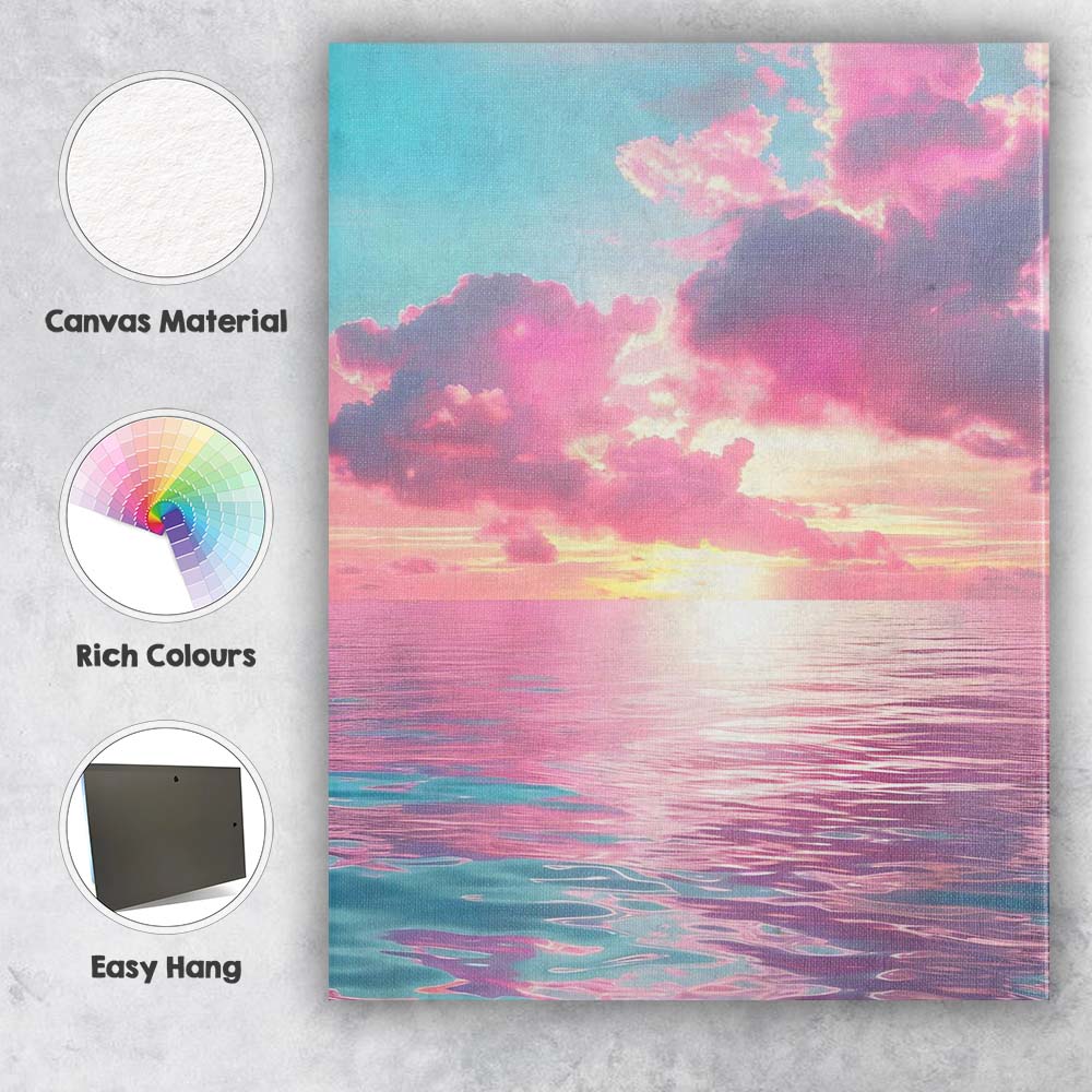 Dreamy Pink Ocean Sunset Seascape Coastal Landscape Canvas Wall Art Print Decor Picture Ready to Hang