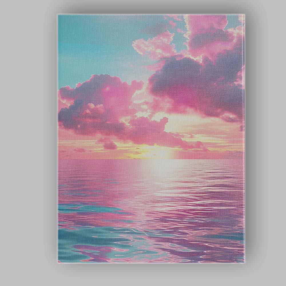 Dreamy Pink Ocean Sunset Seascape Coastal Landscape Canvas Wall Art Print Decor Picture Ready to Hang