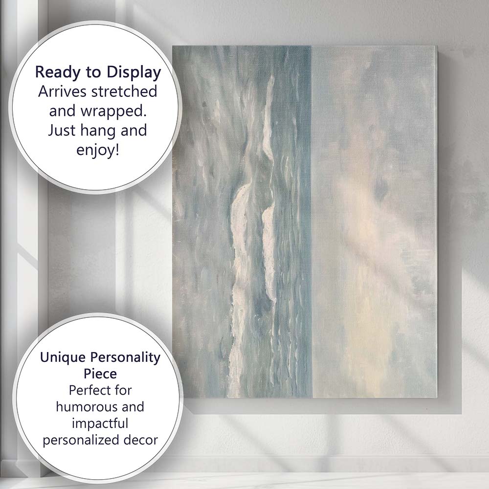 Soft Blue Grey Abstract Coastal Seascape Textured Painting Canvas Wall Art Print Decor Picture Ready to Hang