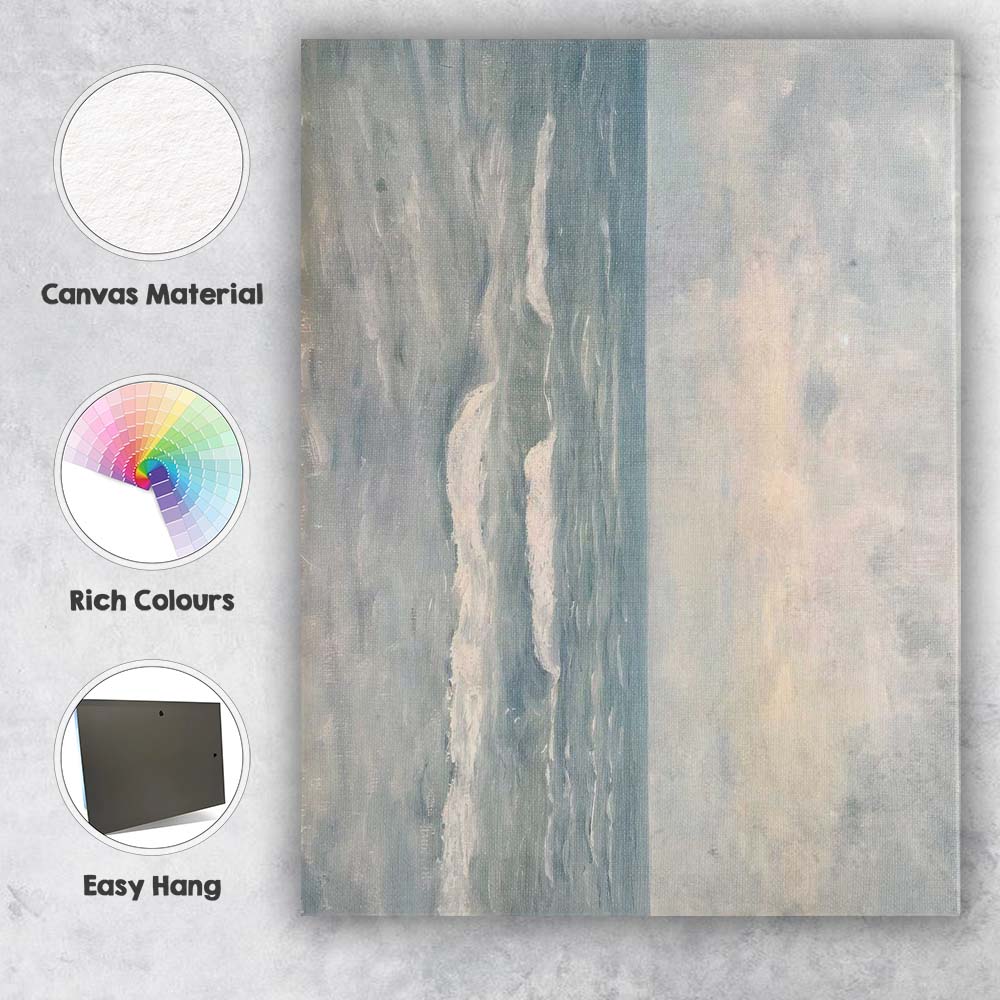 Soft Blue Grey Abstract Coastal Seascape Textured Painting Canvas Wall Art Print Decor Picture Ready to Hang