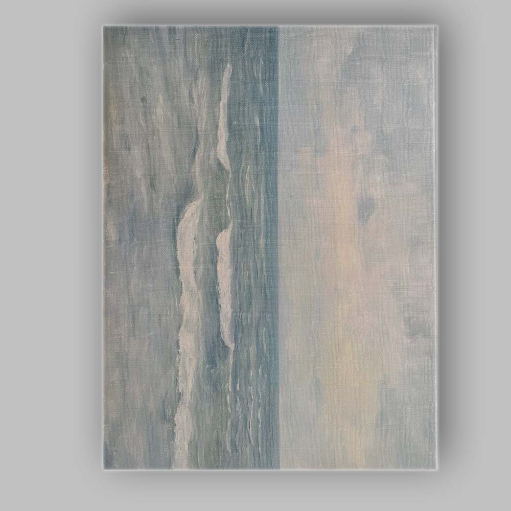 Soft Blue Grey Abstract Coastal Seascape Textured Painting Canvas Wall Art Print Decor Picture Ready to Hang