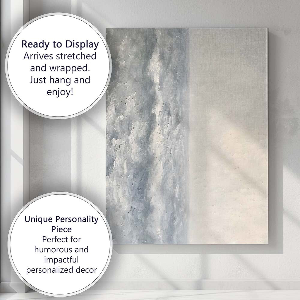 Minimal Blue Grey Abstract Coastal Horizon Textured Painting Canvas Wall Art Print Decor Picture Ready to Hang