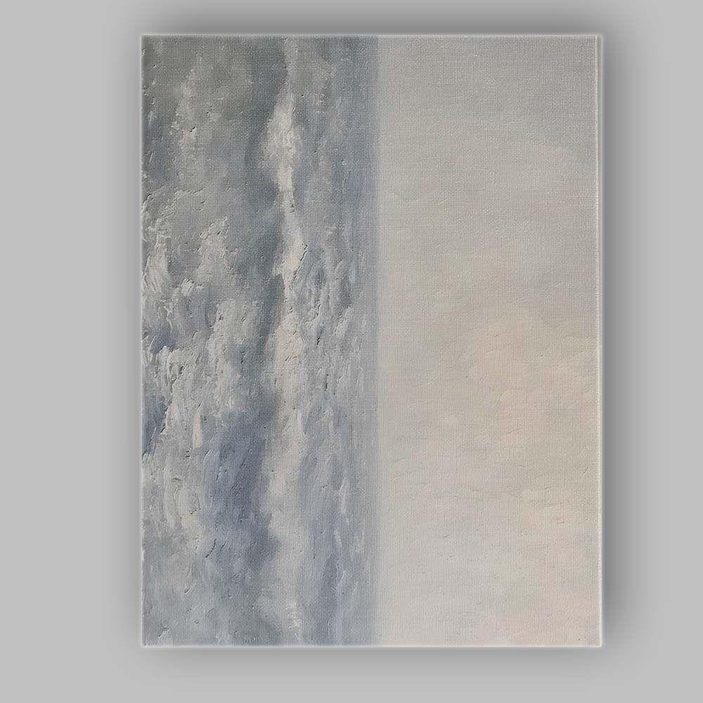 Minimal Blue Grey Abstract Coastal Horizon Textured Painting Canvas Wall Art Print Decor Picture Ready to Hang