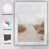Neutral Coastal Boardwalk Through Sand Dunes Photography Canvas Wall Art Print Decor Picture Ready to Hang