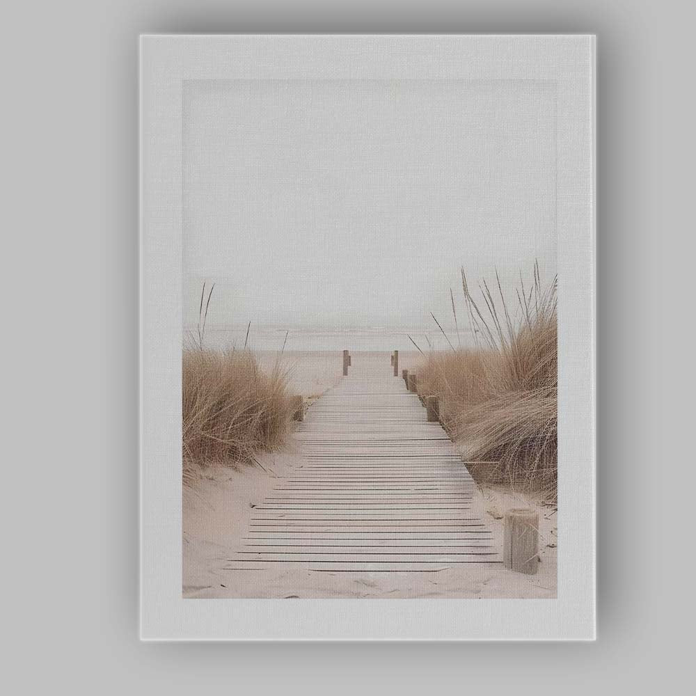 Neutral Coastal Boardwalk Through Sand Dunes Photography Canvas Wall Art Print Decor Picture Ready to Hang