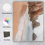 Golden Sandy Beach Rocky Coast Seascape Photography Canvas Wall Art Print Decor Picture Ready to Hang