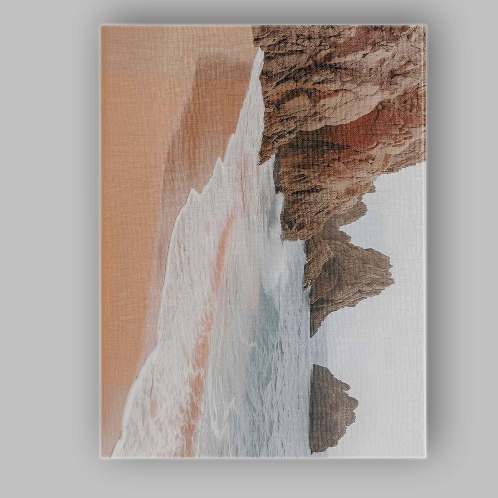 Golden Sandy Beach Rocky Coast Seascape Photography Canvas Wall Art Print Decor Picture Ready to Hang