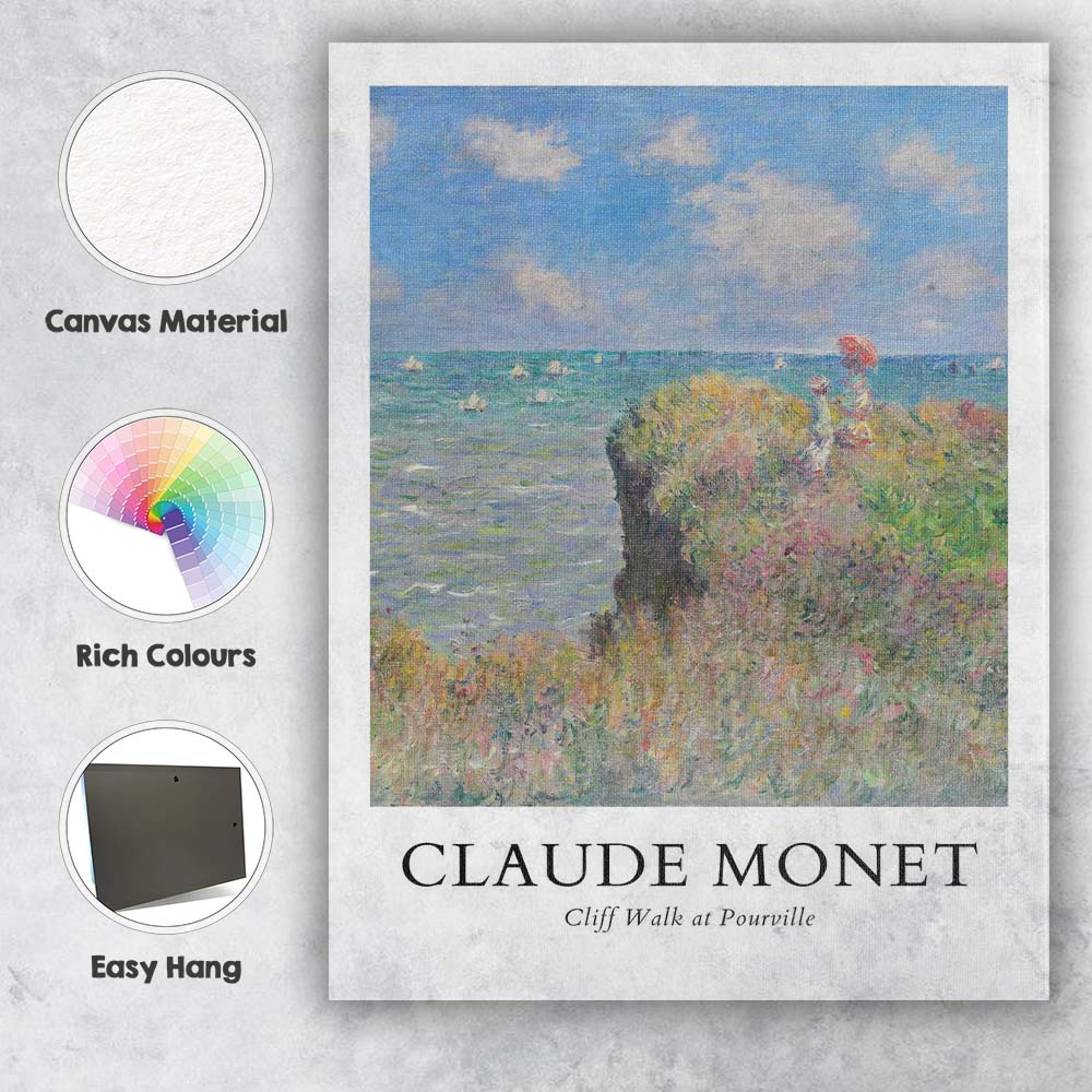 Claude Monet Cliff Walk Coastal Wildflowers Impressionist Canvas Wall Art Print Decor Picture Ready to Hang