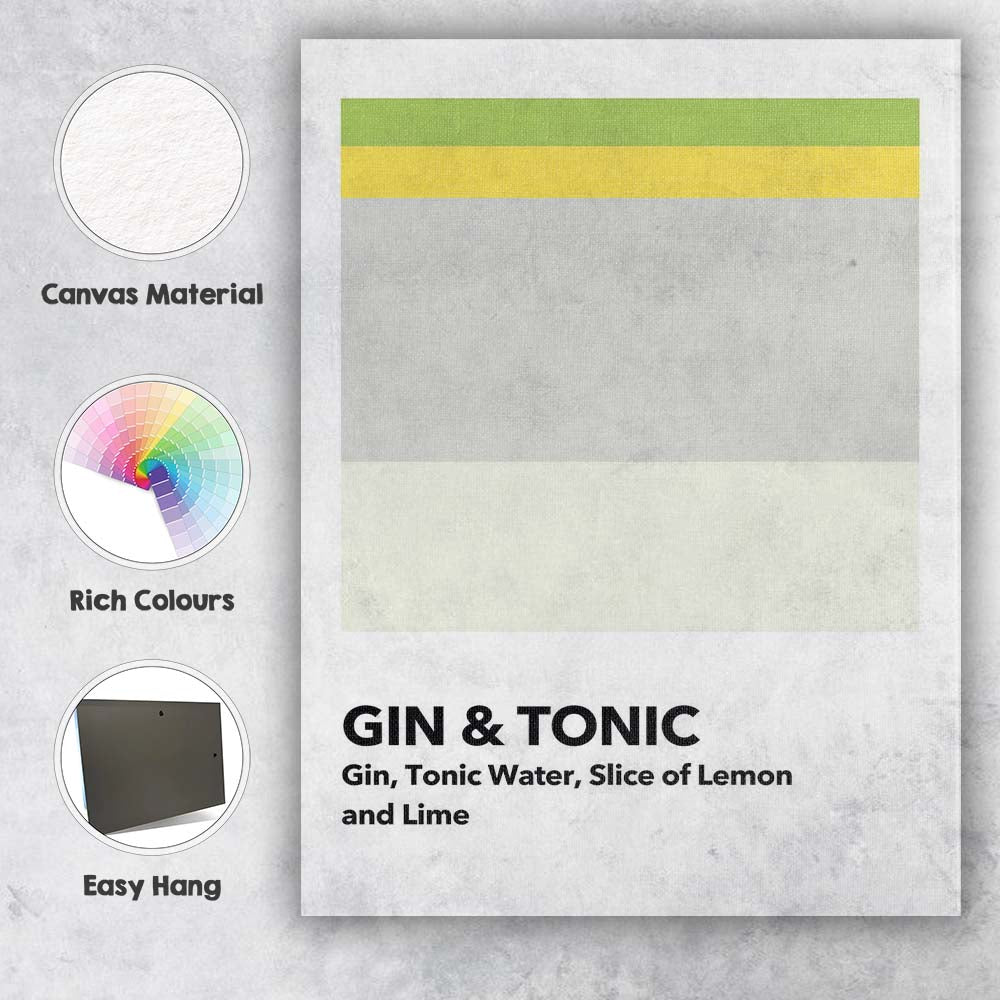 Modern Gin And Tonic Cocktail Recipe Colour Block Kitchen Print Canvas Wall Art Print Decor Picture Ready to Hang