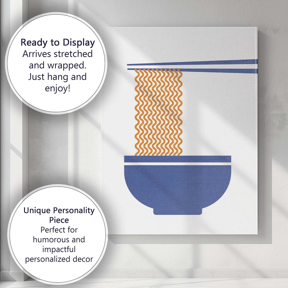 Minimalist Ramen Noodle Bowl Chopsticks Japanese Food Illustration Canvas Wall Art Print Decor Picture Ready to Hang