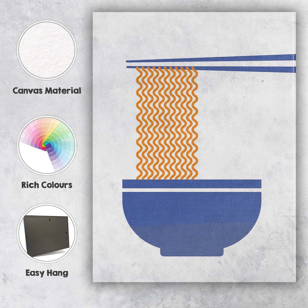 Minimalist Ramen Noodle Bowl Chopsticks Japanese Food Illustration Canvas Wall Art Print Decor Picture Ready to Hang