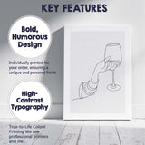 Minimalist Continuous Line Hand Holding Wine Glass Abstract Drawing Canvas Wall Art Print Decor Picture Ready to Hang