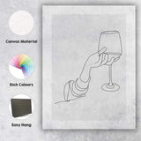 Minimalist Continuous Line Hand Holding Wine Glass Abstract Drawing Canvas Wall Art Print Decor Picture Ready to Hang