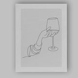 Minimalist Continuous Line Hand Holding Wine Glass Abstract Drawing Canvas Wall Art Print Decor Picture Ready to Hang