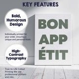 Minimalist Bon Appetit Sage Green Typography Kitchen Quote Canvas Wall Art Print Decor Picture Ready to Hang