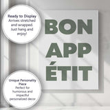 Minimalist Bon Appetit Sage Green Typography Kitchen Quote Canvas Wall Art Print Decor Picture Ready to Hang