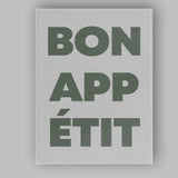 Minimalist Bon Appetit Sage Green Typography Kitchen Quote Canvas Wall Art Print Decor Picture Ready to Hang