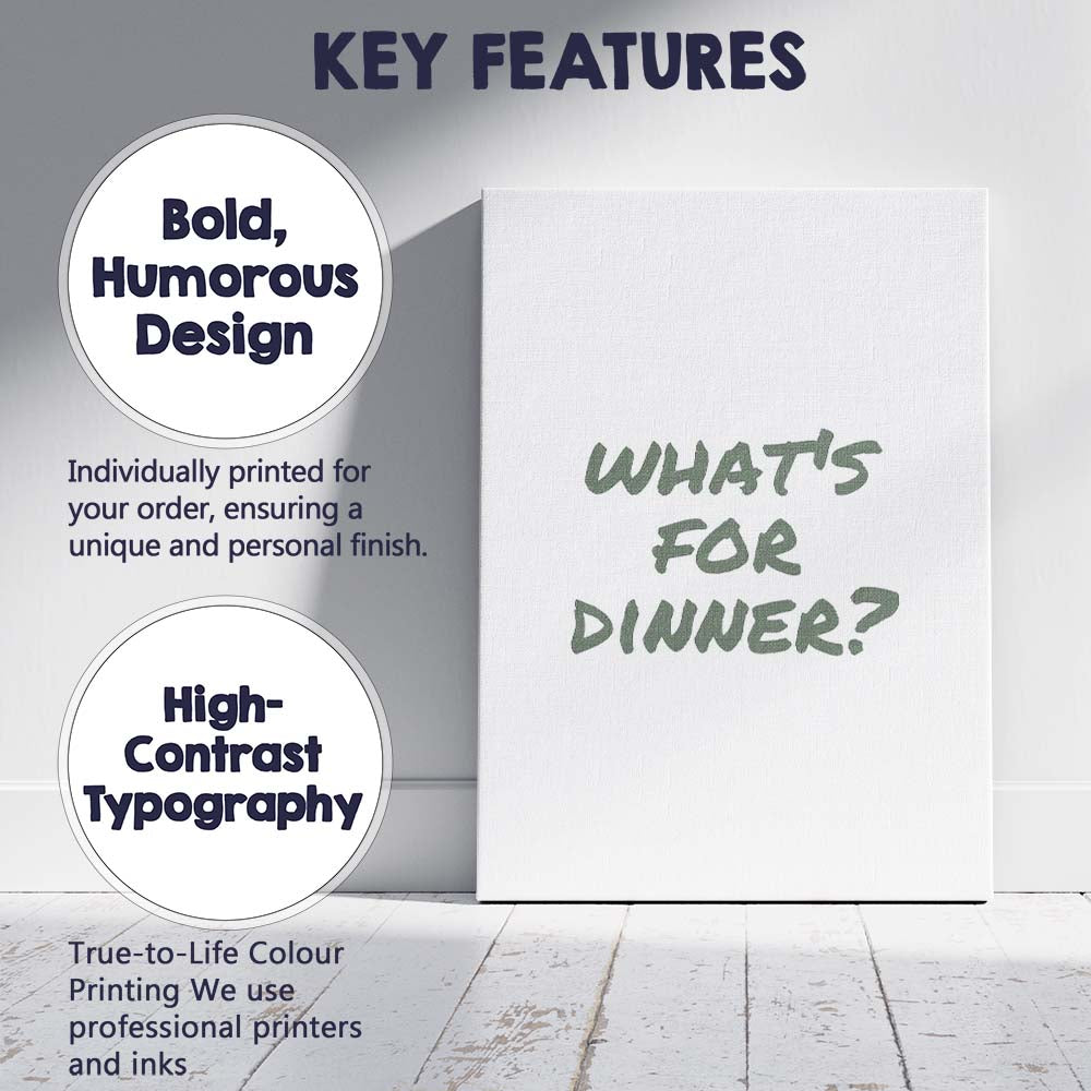 Whats For Dinner Sage Green Hand Lettered Kitchen Quote Canvas Wall Art Print Decor Picture Ready to Hang