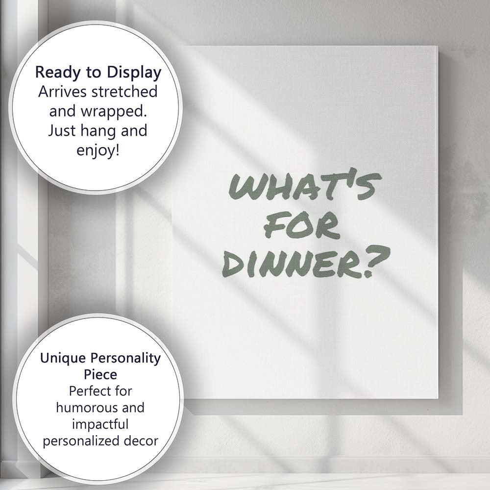 Whats For Dinner Sage Green Hand Lettered Kitchen Quote Canvas Wall Art Print Decor Picture Ready to Hang