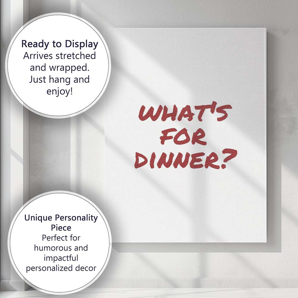 Minimalist Whats For Dinner Dark Red Hand Lettered Kitchen Quote Canvas Wall Art Print Decor Picture Ready to Hang