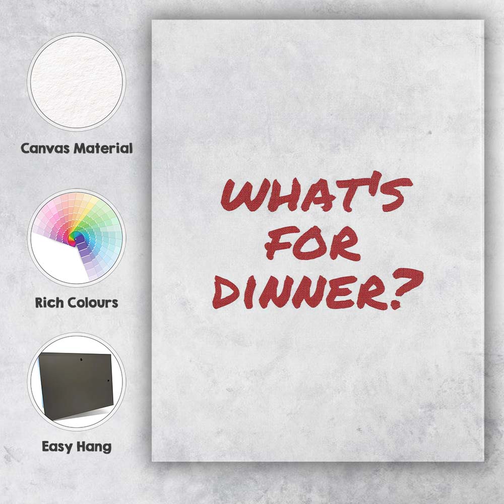 Minimalist Whats For Dinner Dark Red Hand Lettered Kitchen Quote Canvas Wall Art Print Decor Picture Ready to Hang