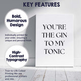 Youre The Gin To My Tonic Elegant Typography Kitchen Quote Canvas Wall Art Print Decor Picture Ready to Hang