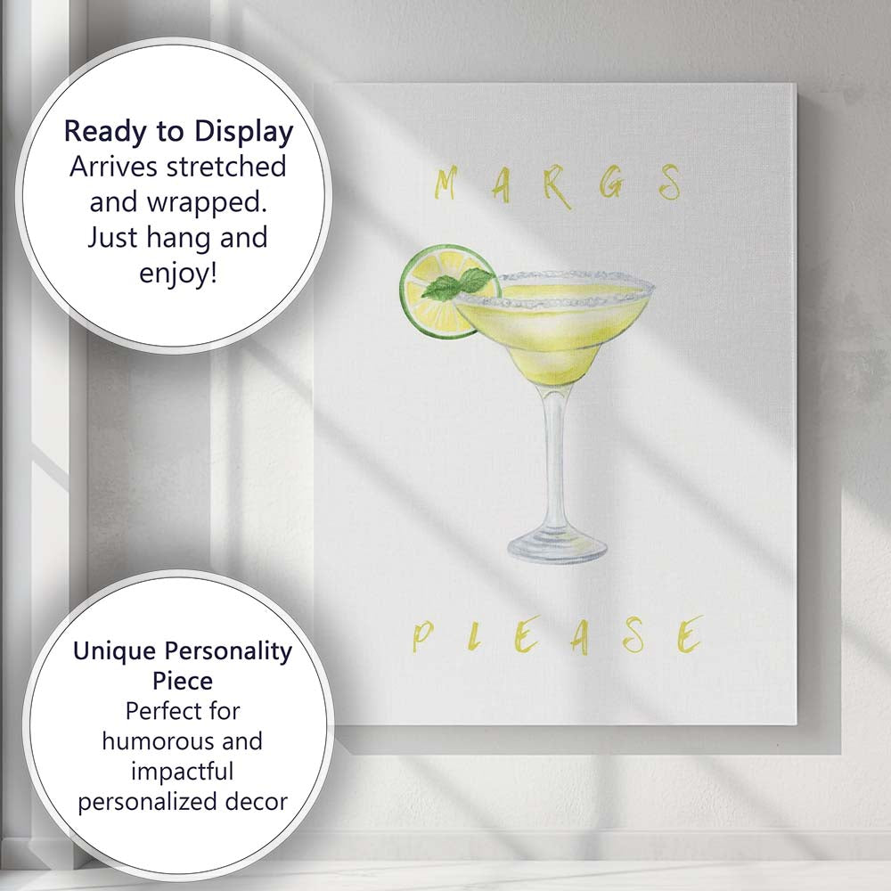 Watercolour Margarita Cocktail Citrus Drink Minimalist Bar Art Canvas Wall Art Print Decor Picture Ready to Hang