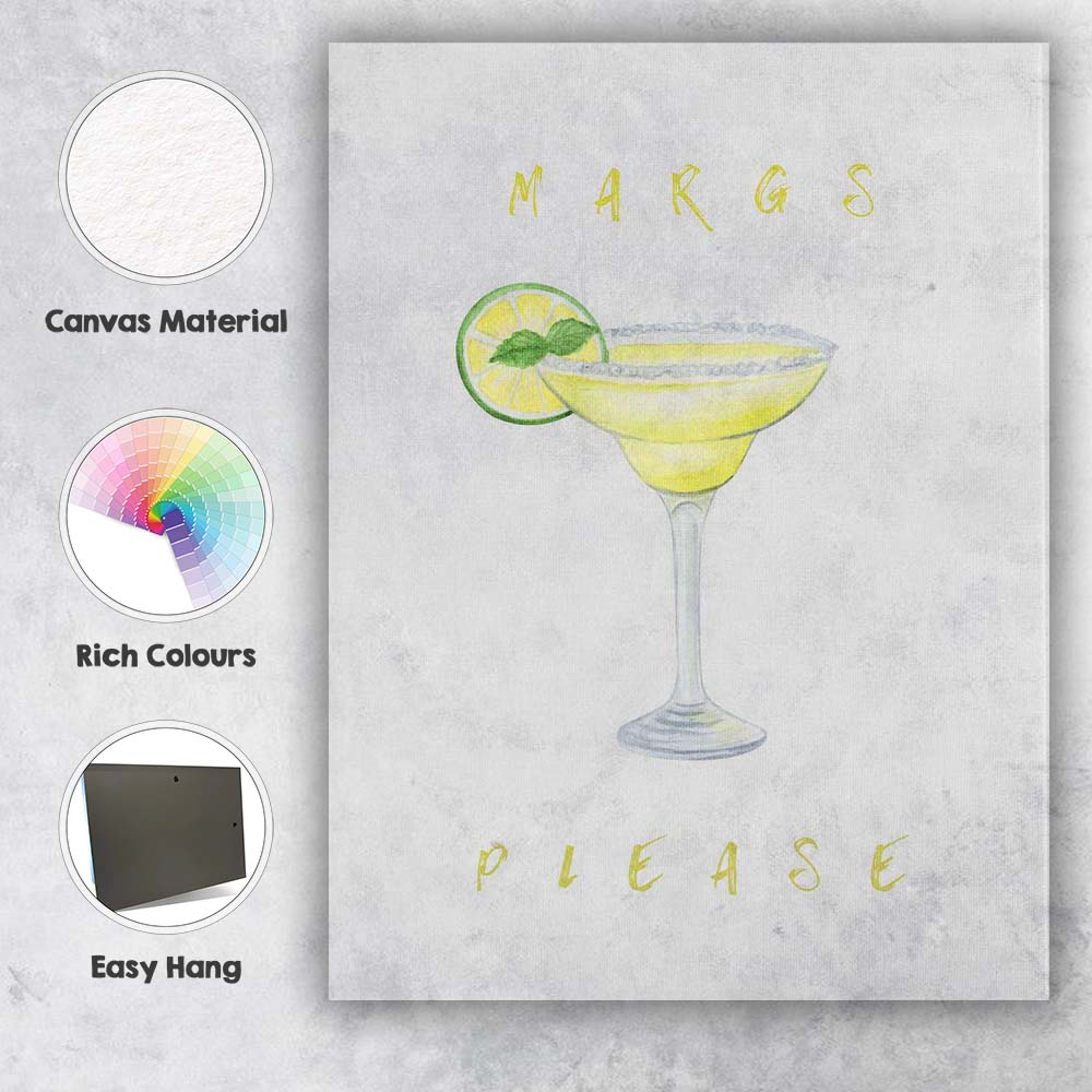 Watercolour Margarita Cocktail Citrus Drink Minimalist Bar Art Canvas Wall Art Print Decor Picture Ready to Hang