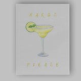 Watercolour Margarita Cocktail Citrus Drink Minimalist Bar Art Canvas Wall Art Print Decor Picture Ready to Hang