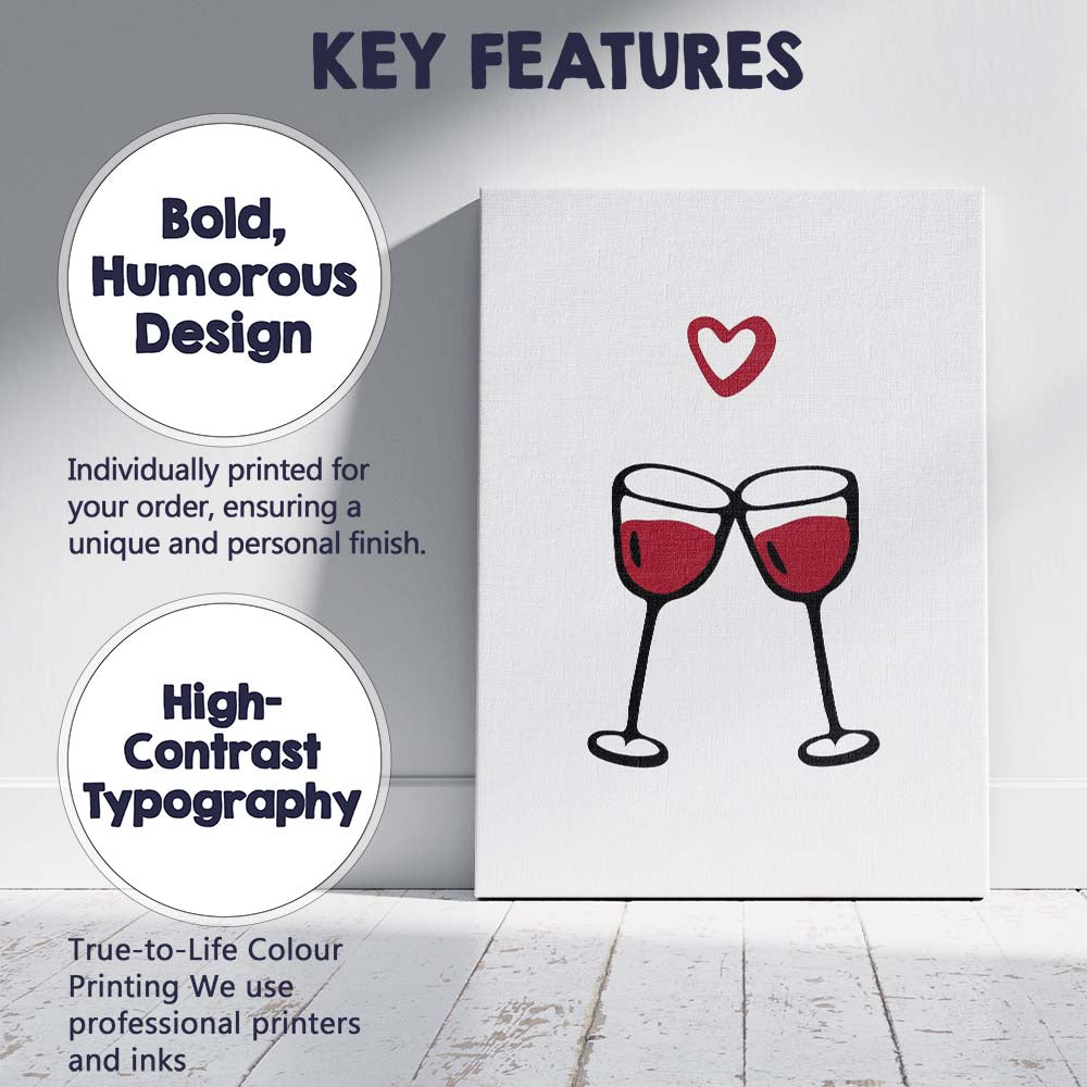 Minimalist Clinking Red Wine Glasses Love Illustration Canvas Wall Art Print Decor Picture Ready to Hang