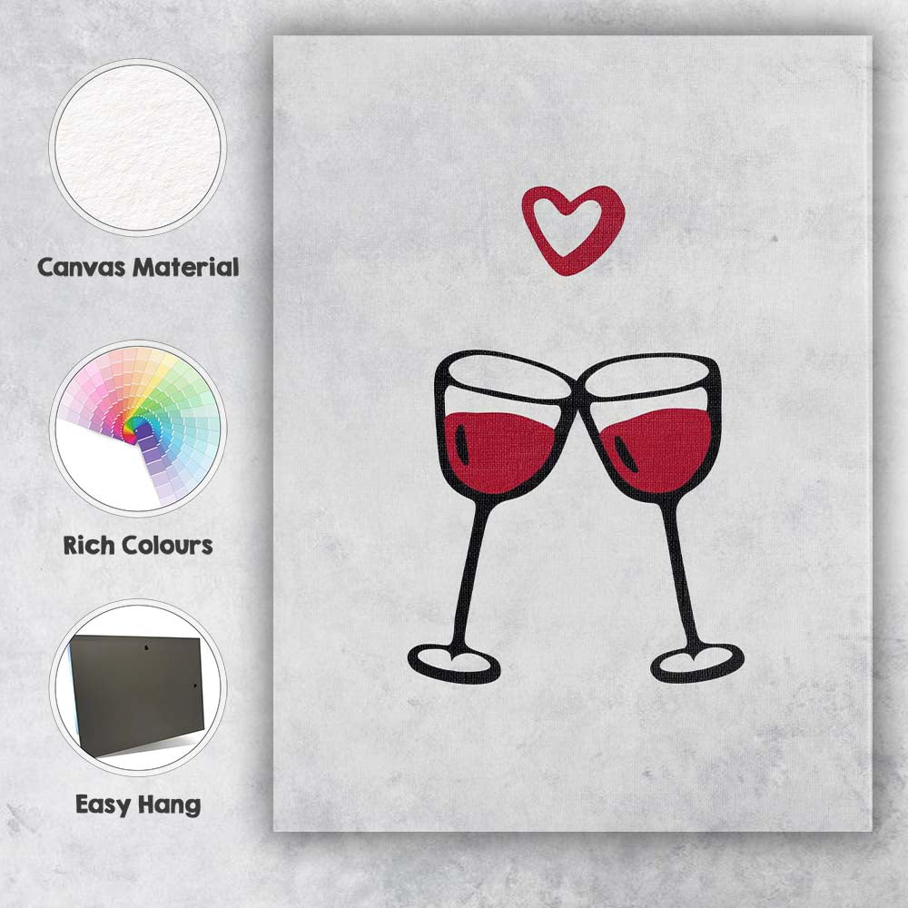 Minimalist Clinking Red Wine Glasses Love Illustration Canvas Wall Art Print Decor Picture Ready to Hang
