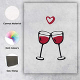 Minimalist Clinking Red Wine Glasses Love Illustration Canvas Wall Art Print Decor Picture Ready to Hang