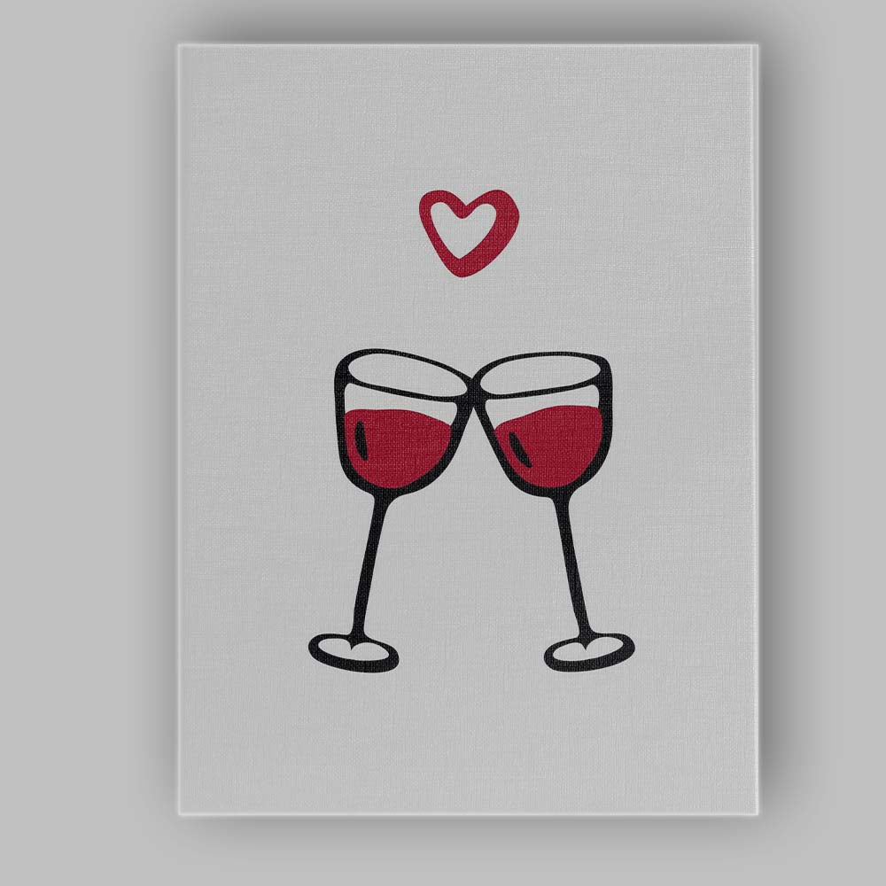 Minimalist Clinking Red Wine Glasses Love Illustration Canvas Wall Art Print Decor Picture Ready to Hang