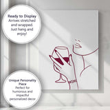 Minimalist Line Art Woman Holding Red Wine Glass Canvas Wall Art Print Decor Picture Ready to Hang