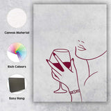 Minimalist Line Art Woman Holding Red Wine Glass Canvas Wall Art Print Decor Picture Ready to Hang
