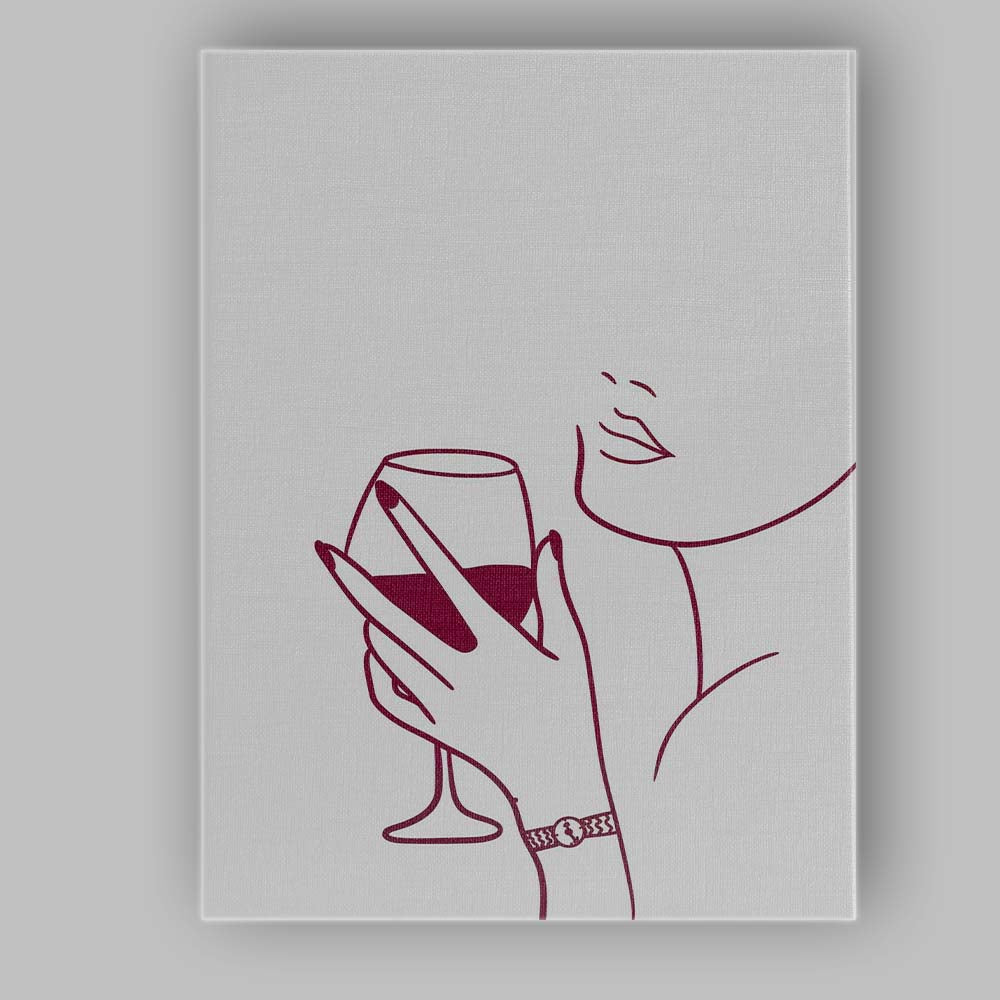 Minimalist Line Art Woman Holding Red Wine Glass Canvas Wall Art Print Decor Picture Ready to Hang