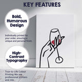 Minimalist Hand Holding Red Wine Glass Line Drawing Canvas Wall Art Print Decor Picture Ready to Hang