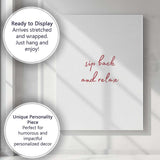 Minimalist Sip Back And Relax Red Script Quote Canvas Wall Art Print Decor Picture Ready to Hang