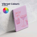 Pink Sassy Sips Cocktail Bar Line Art Illustration Canvas Wall Art Print Decor Picture Ready to Hang