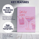 Pink Sassy Sips Cocktail Bar Line Art Illustration Canvas Wall Art Print Decor Picture Ready to Hang