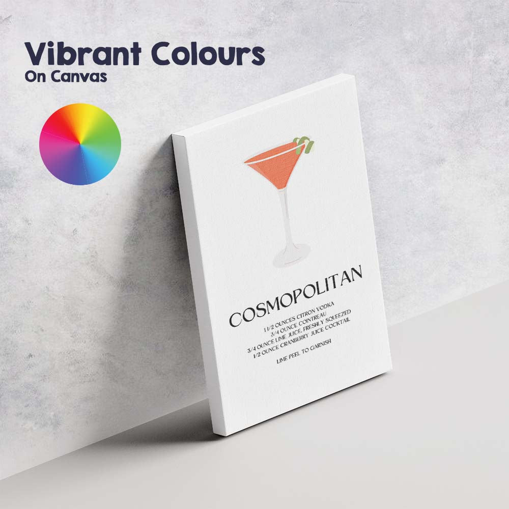 Minimalist Cosmopolitan Cocktail Recipe Kitchen Bar Print Canvas Wall Art Print Decor Picture Ready to Hang