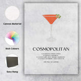 Minimalist Cosmopolitan Cocktail Recipe Kitchen Bar Print Canvas Wall Art Print Decor Picture Ready to Hang