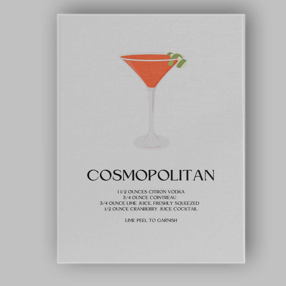 Minimalist Cosmopolitan Cocktail Recipe Kitchen Bar Print Canvas Wall Art Print Decor Picture Ready to Hang