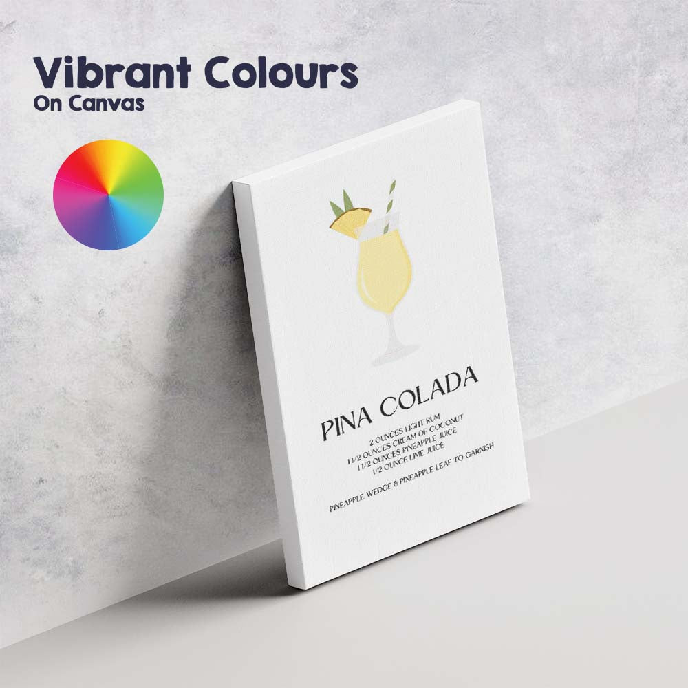 Minimalist Pina Colada Cocktail Recipe Tropical Drink Illustration Canvas Wall Art Print Decor Picture Ready to Hang