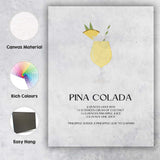 Minimalist Pina Colada Cocktail Recipe Tropical Drink Illustration Canvas Wall Art Print Decor Picture Ready to Hang
